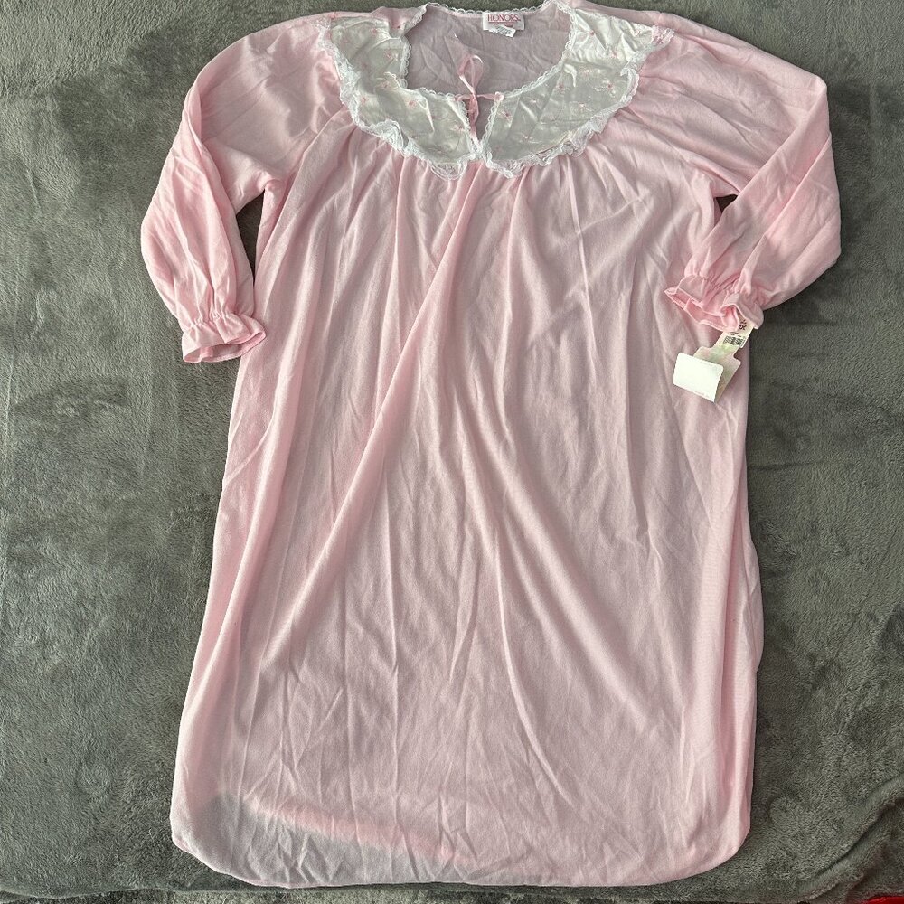 NOS Honors Flannel Pink Lace Trim Ruffle Nightgown 2X 2XL Pajamas Tradwife